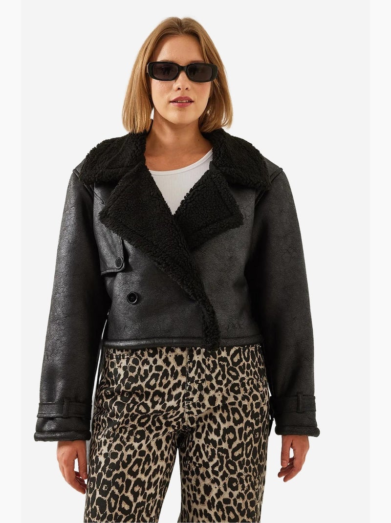 Chaqueta corta laminada con detalles aller lucci Negro - Kiabi