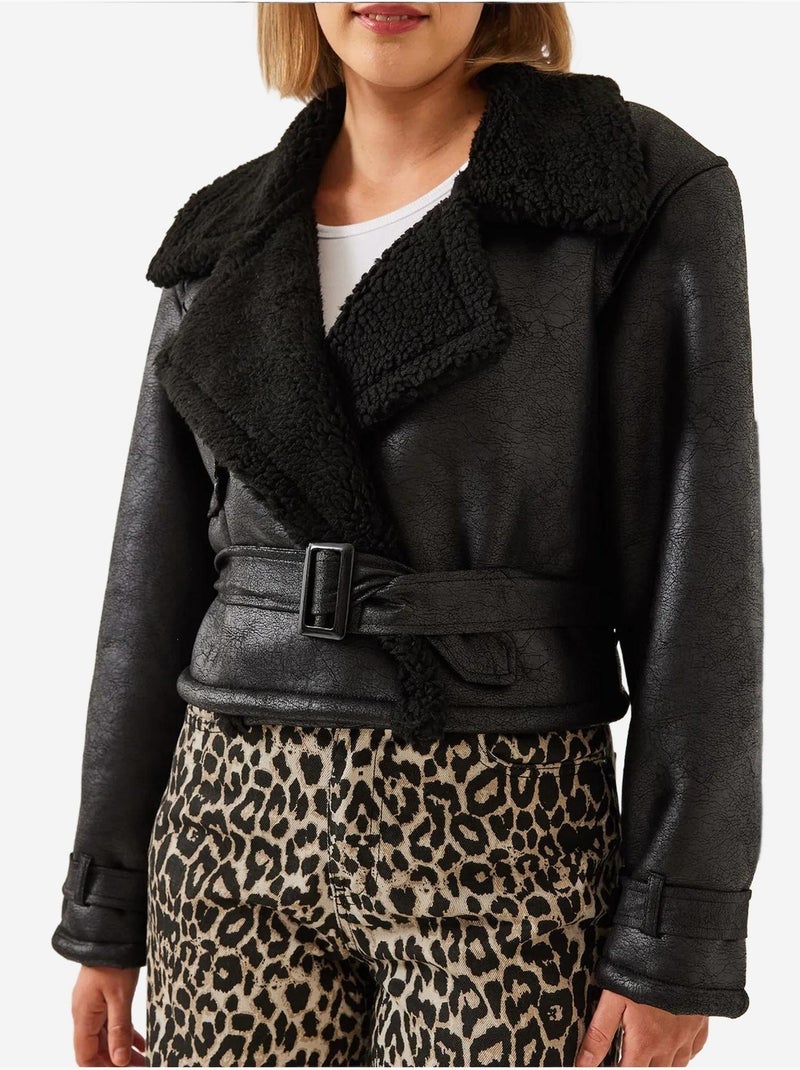 Chaqueta corta laminada con detalles aller lucci Negro - Kiabi