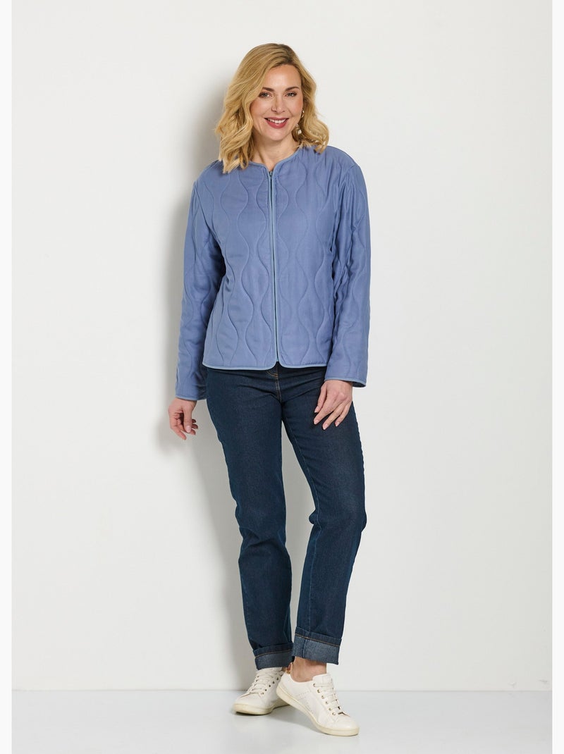 Chaqueta corta lisa acolchada con cremallera y cuello redondo - Afibel Azul vaquero - Kiabi