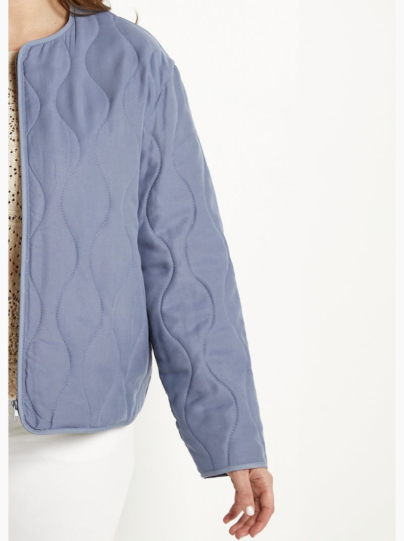Chaqueta corta lisa acolchada con cremallera y cuello redondo - Afibel Azul vaquero - Kiabi