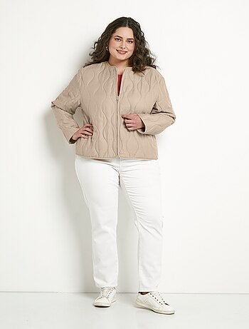 Chaqueta corta lisa acolchada con cremallera y cuello redondo - Afibel