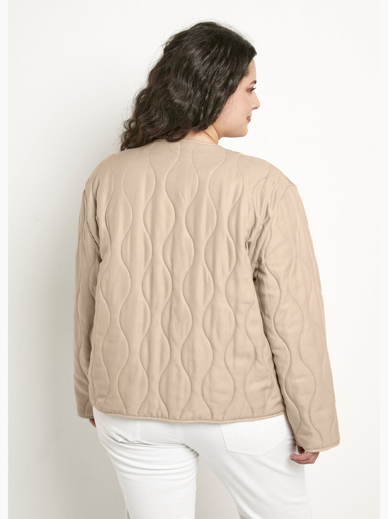 Chaqueta corta lisa acolchada con cremallera y cuello redondo - Afibel Beige - Kiabi