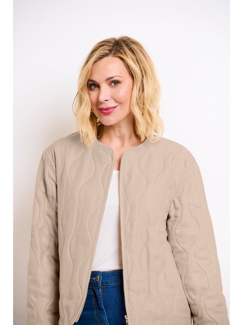 Chaqueta corta lisa acolchada con cremallera y cuello redondo - Afibel Beige - Kiabi