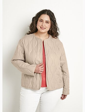 Chaqueta corta lisa acolchada con cremallera y cuello redondo