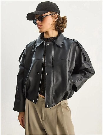 Chaqueta corta oversize de piel sintética con cremallera de lucci