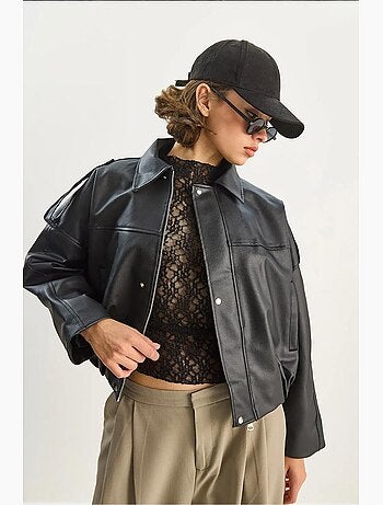 Chaqueta corta oversize de piel sintética con cremallera de lucci