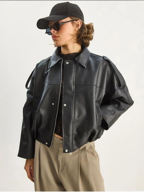Chaqueta corta oversize de piel sintética con cremallera de lucci - Kiabi
