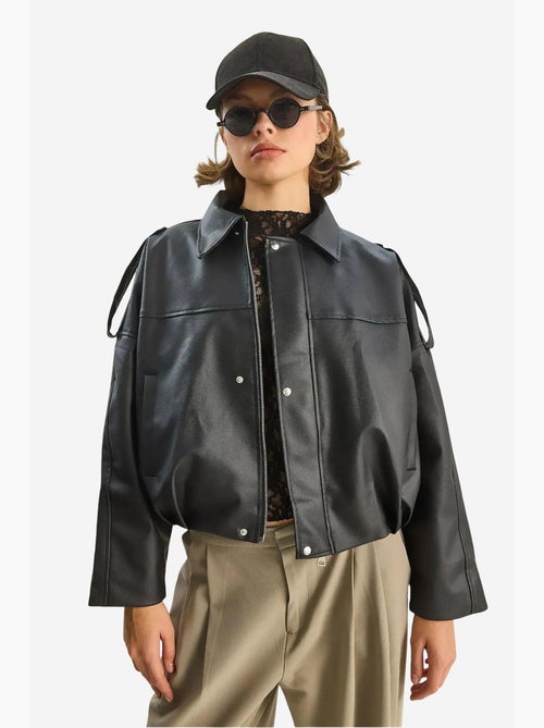 Chaqueta corta oversize de piel sintética con cremallera de lucci - Kiabi