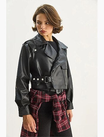 Chaqueta corta oversize de piel sintética lucci