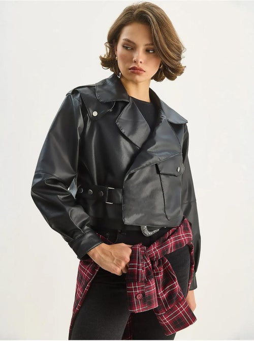 Chaqueta corta oversize de piel sintética lucci - Kiabi