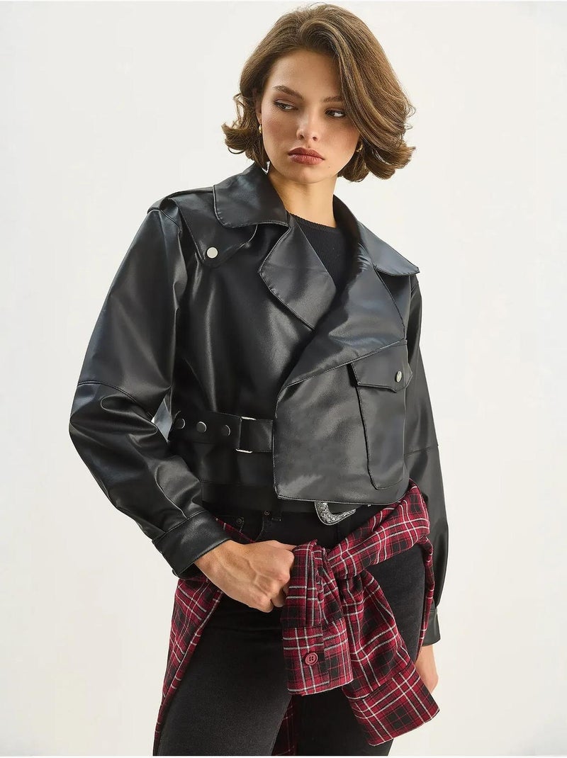 Chaqueta corta oversize de piel sintética lucci Negro - Kiabi