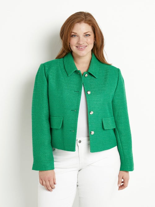 Chaqueta corta recta con botones en tejido cesto liso - Afibel - Kiabi