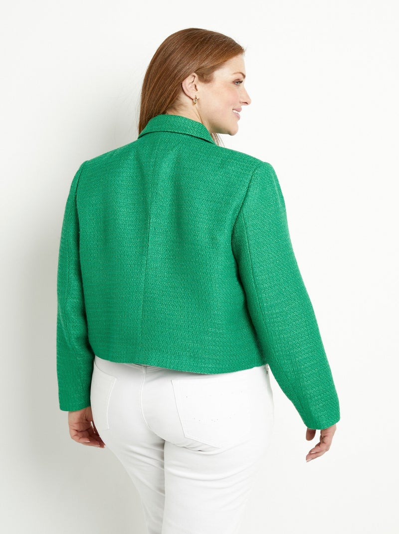 Chaqueta corta recta con botones en tejido cesto liso - Afibel Verde - Kiabi