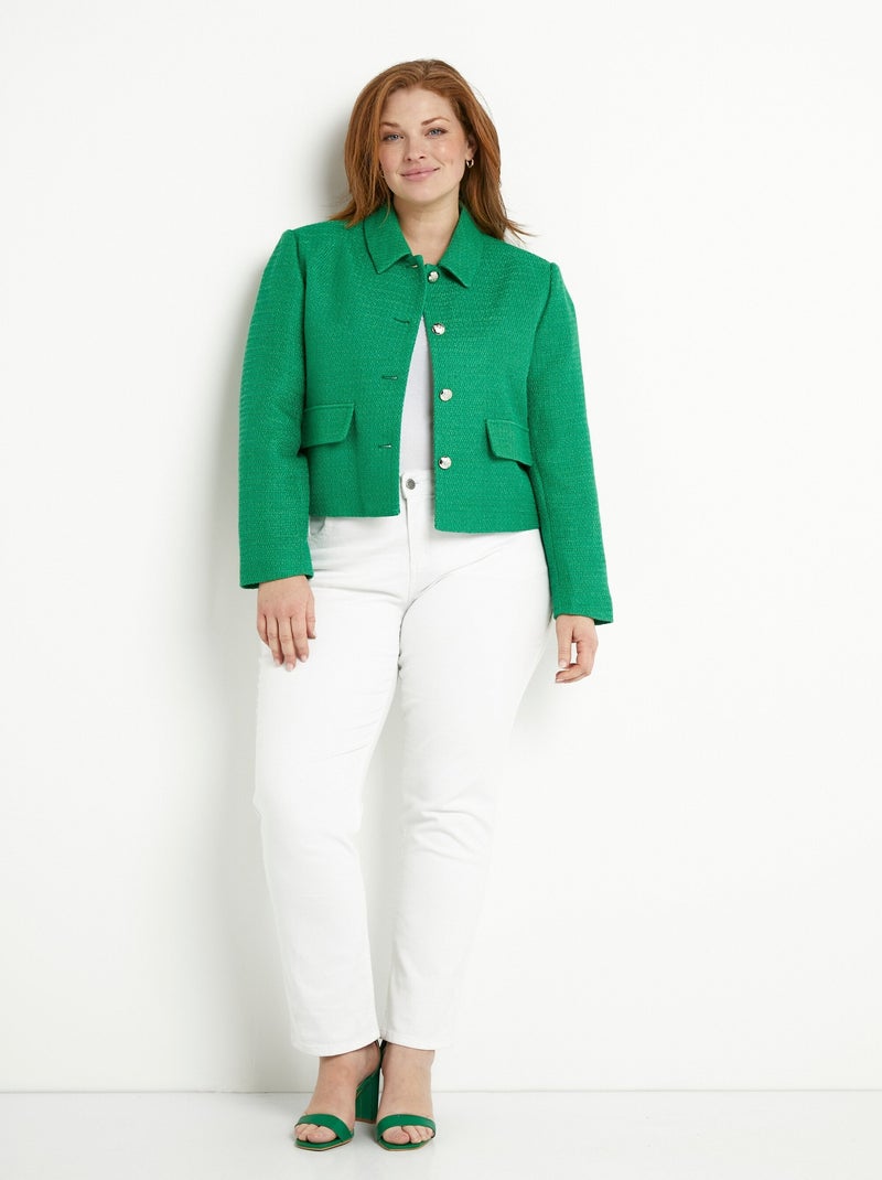 Chaqueta corta recta con botones en tejido cesto liso - Afibel Verde - Kiabi