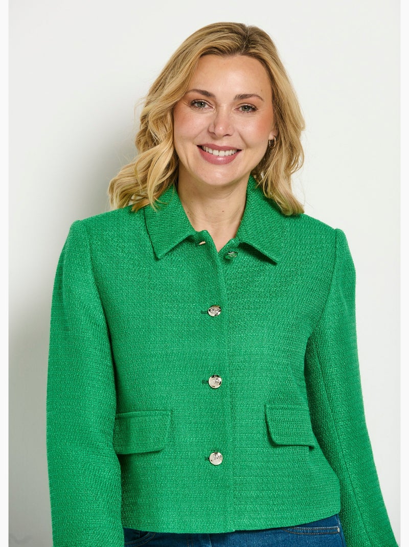 Chaqueta corta recta con botones en tejido cesto liso - Afibel Verde - Kiabi
