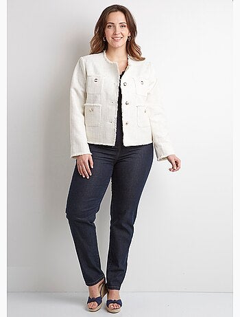 Chaqueta corta sin cuello, abotonada, de tejido trenzado liso - Afibel