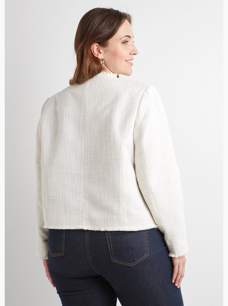 Chaqueta corta sin cuello, abotonada, de tejido trenzado liso - Afibel Crudo - Kiabi