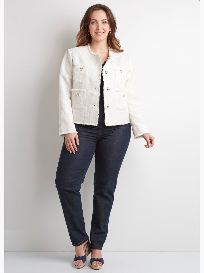 Chaqueta corta sin cuello, abotonada, de tejido trenzado liso - Afibel Crudo - Kiabi