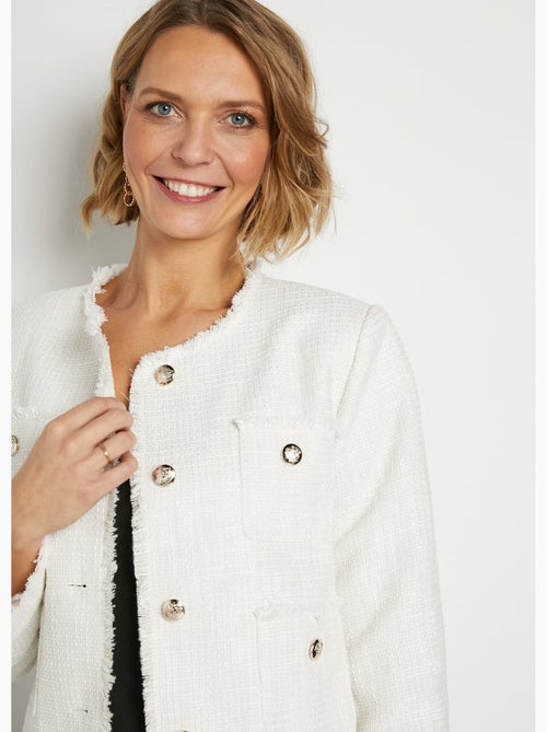 Chaqueta corta sin cuello, abotonada, de tejido trenzado liso - Afibel - Kiabi