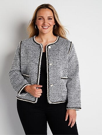 Chaqueta corta sin cuello en tejido efecto tweed - Afibel