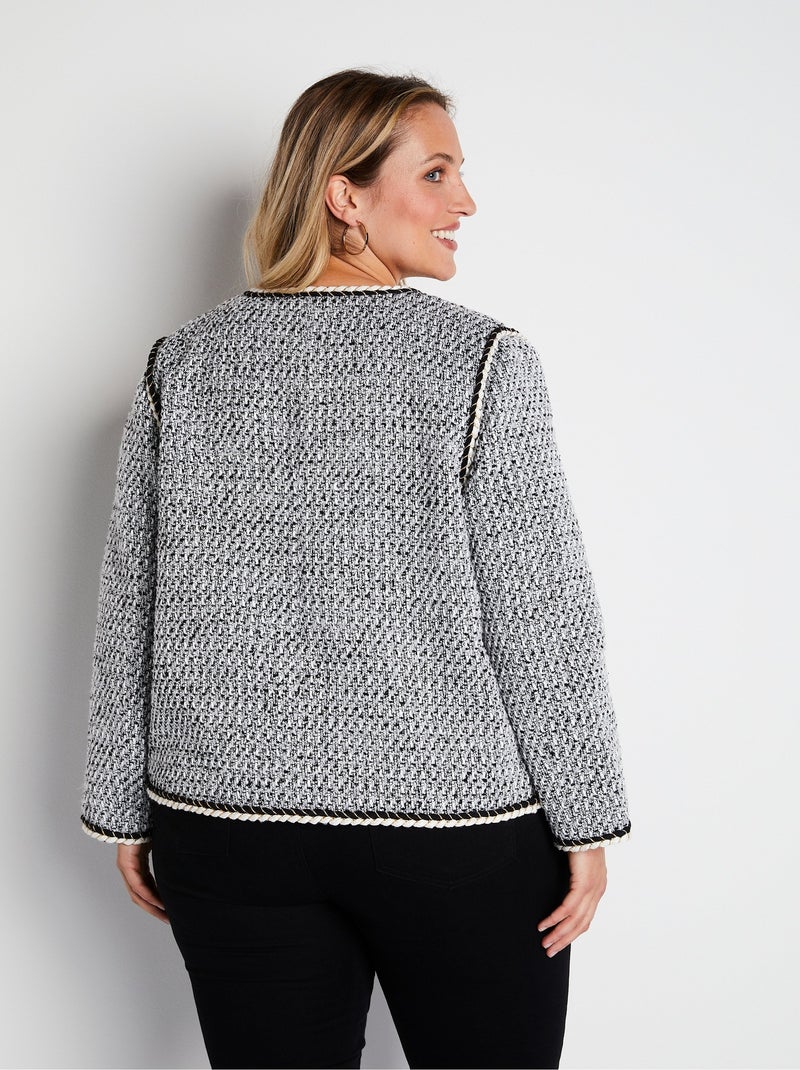 Chaqueta corta sin cuello en tejido efecto tweed - Afibel Negro - Kiabi