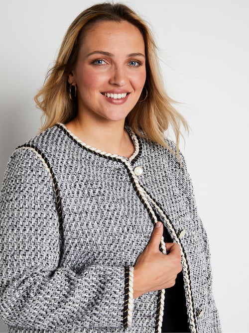 Chaqueta corta sin cuello en tejido efecto tweed - Afibel - Kiabi