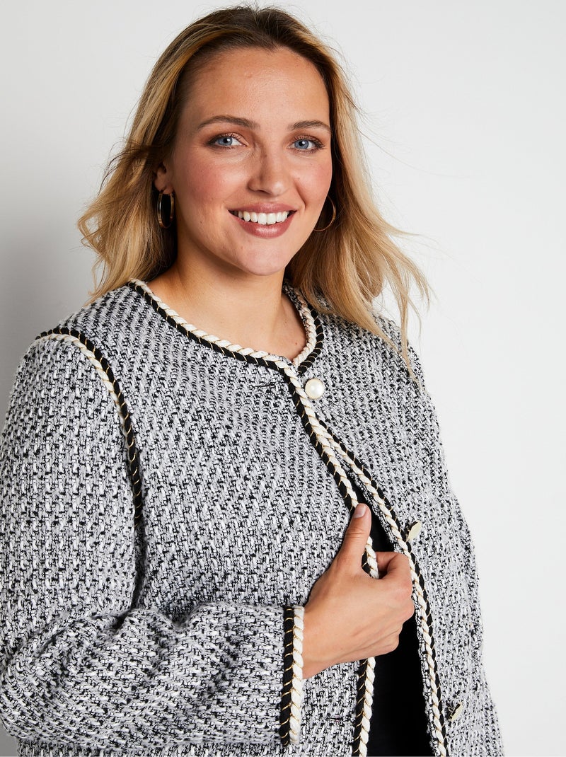 Chaqueta corta sin cuello en tejido efecto tweed - Afibel Negro - Kiabi