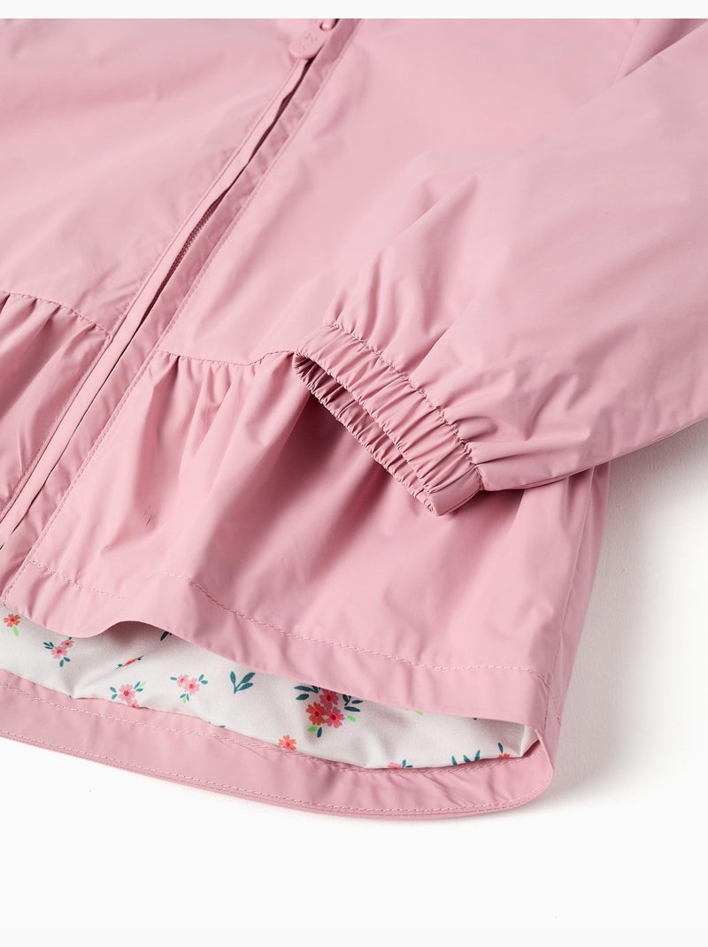 Chaqueta cortavientos con capucha y volantes Rosa claro - Kiabi
