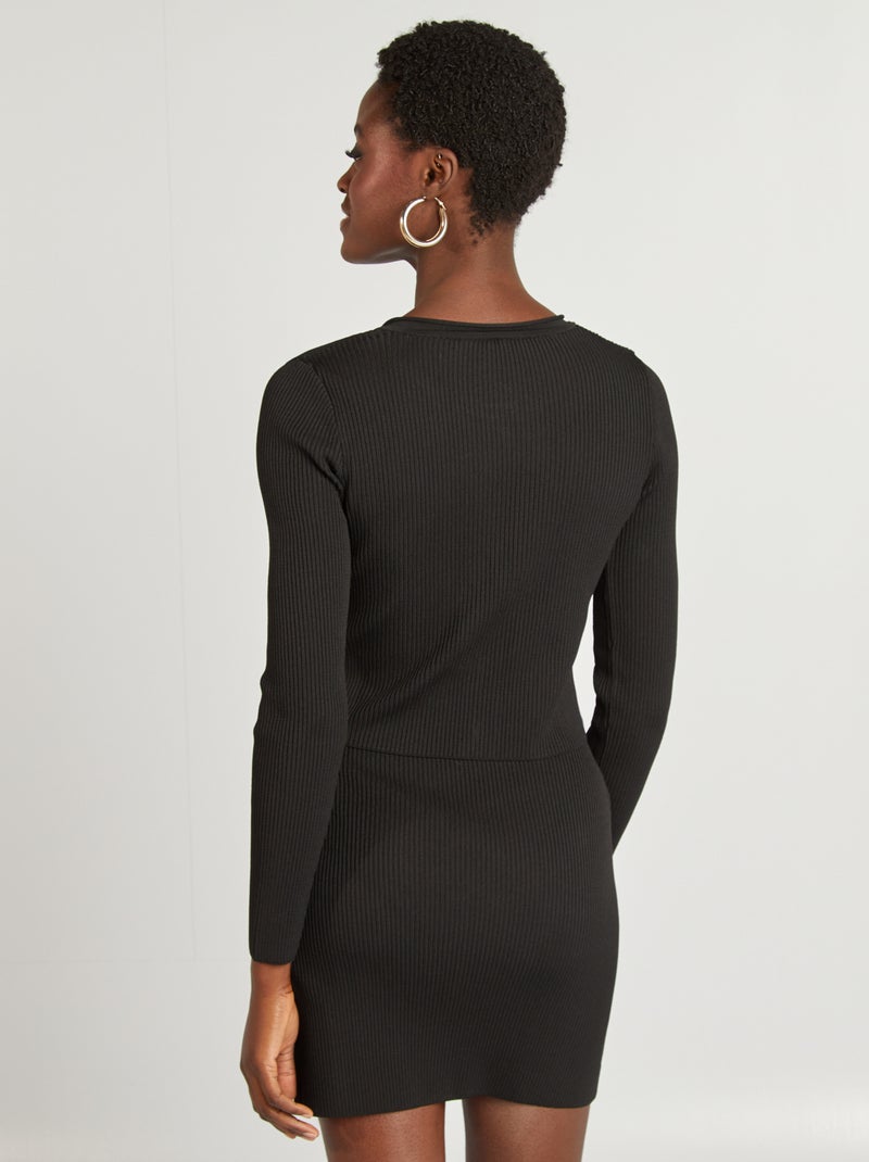 Chaqueta crop de canalé negro - Kiabi