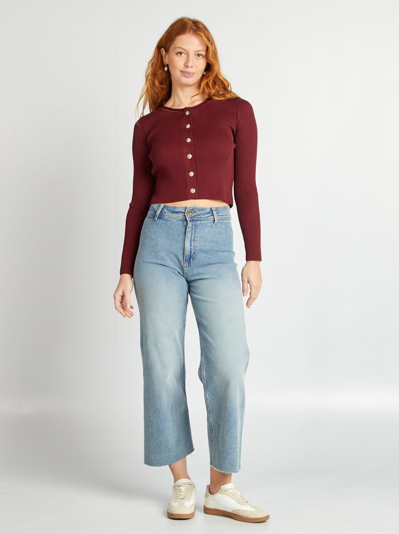 Chaqueta crop de canalé ROJO - Kiabi