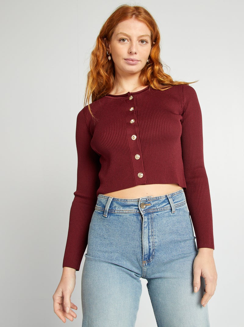 Chaqueta crop de canalé ROJO - Kiabi