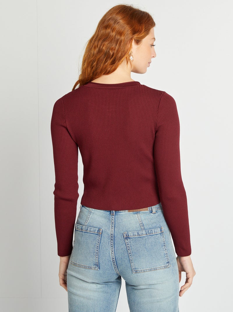 Chaqueta crop de canalé ROJO - Kiabi