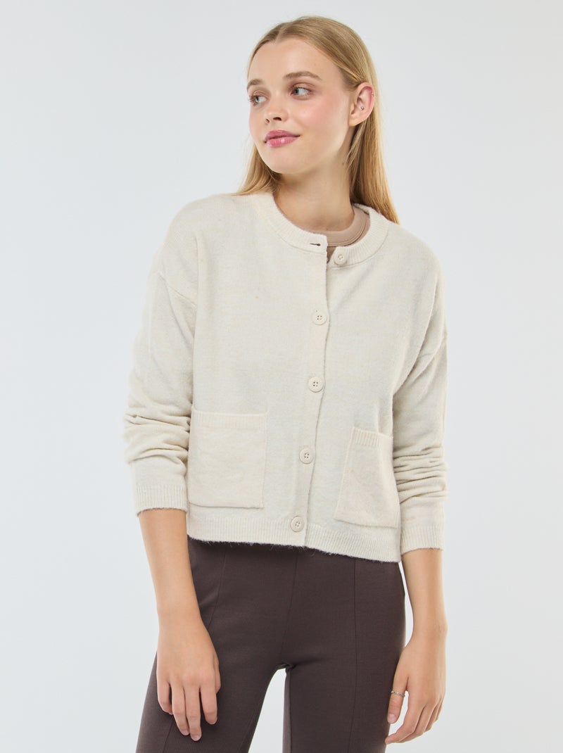 Chaqueta cropped de punto beige - Kiabi