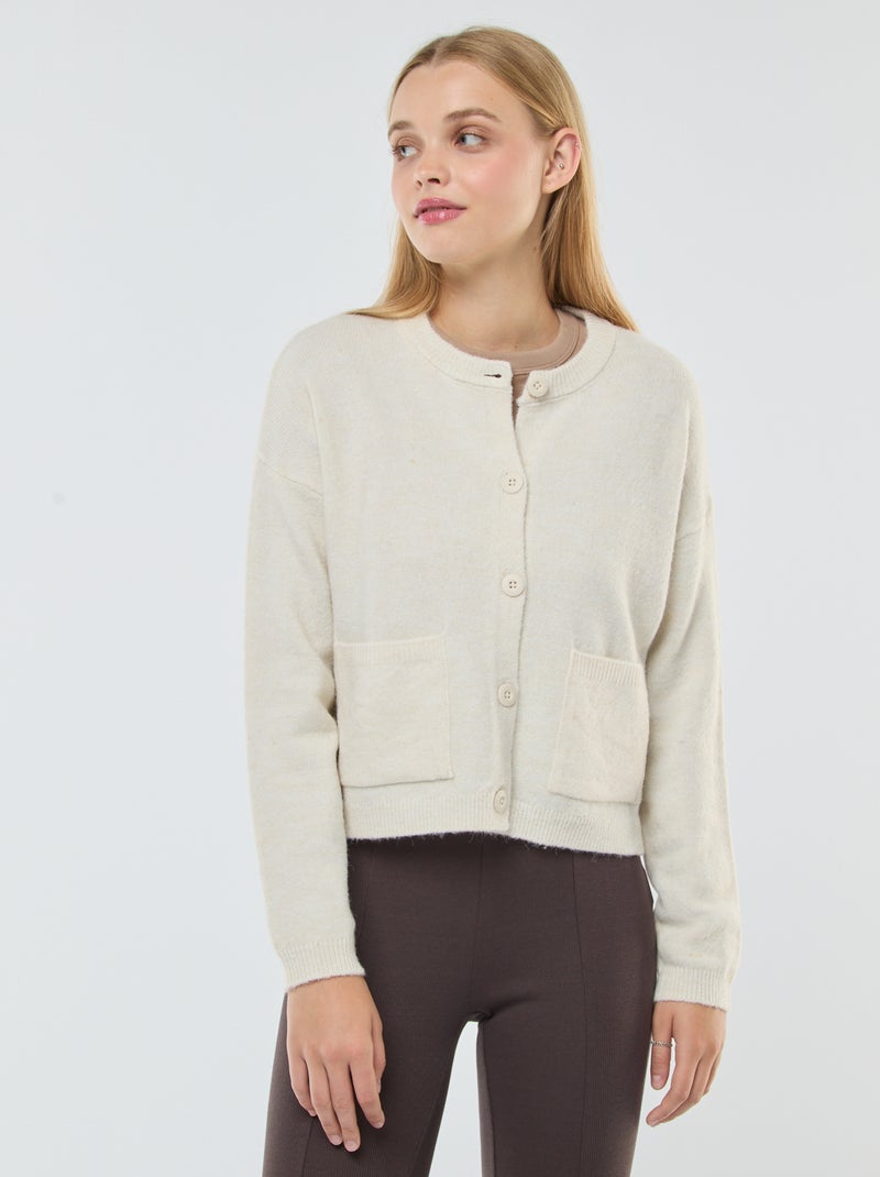 Chaqueta cropped de punto beige - Kiabi