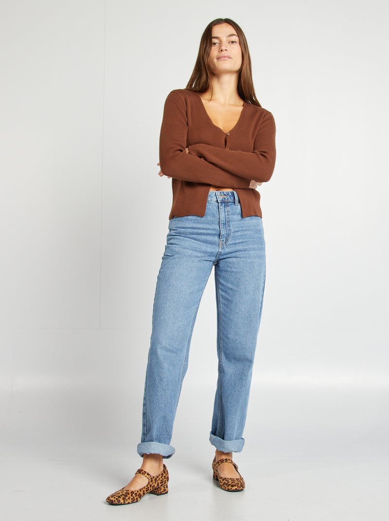Chaqueta cropped de punto de canalé MARRON - Kiabi