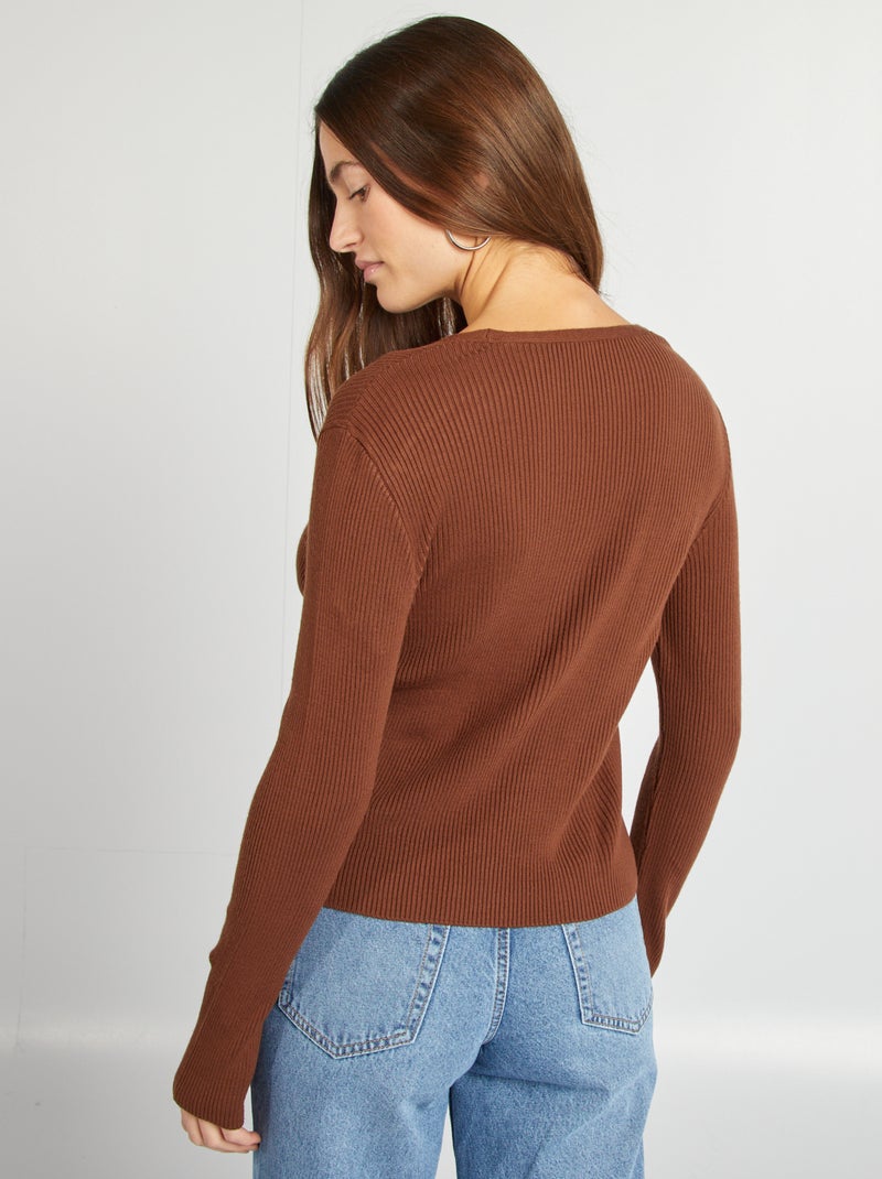 Chaqueta cropped de punto de canalé MARRON - Kiabi