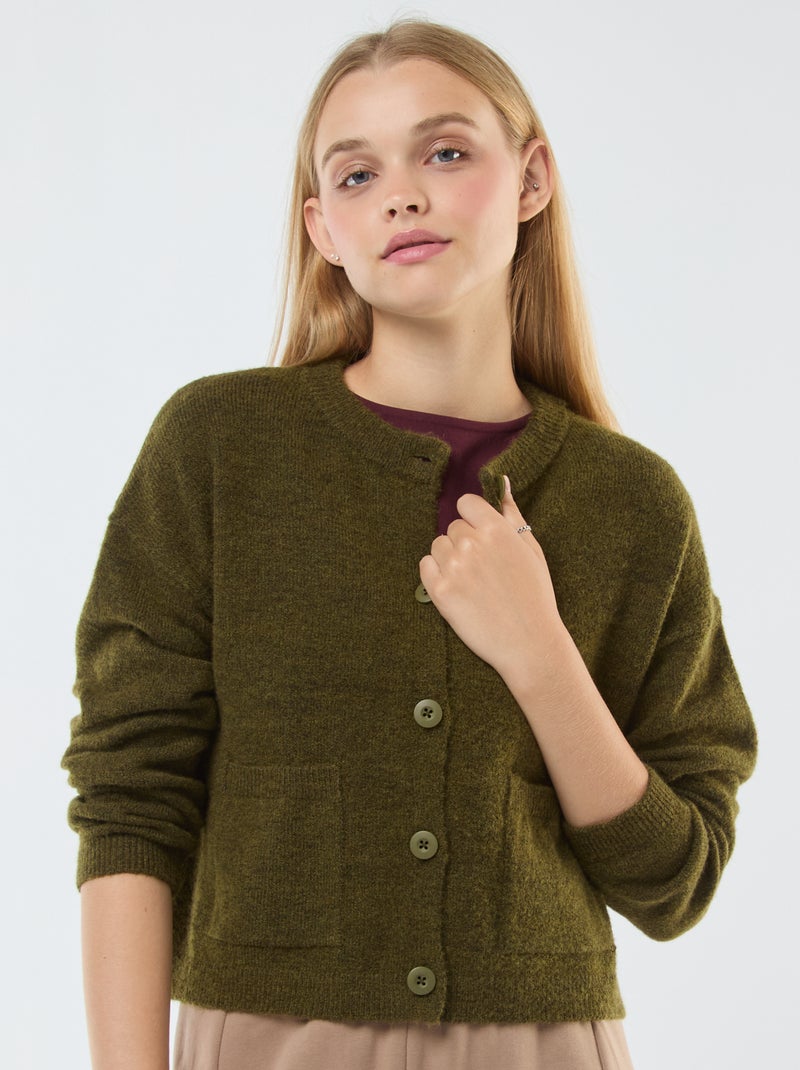 Chaqueta cropped de punto Kaki - Kiabi