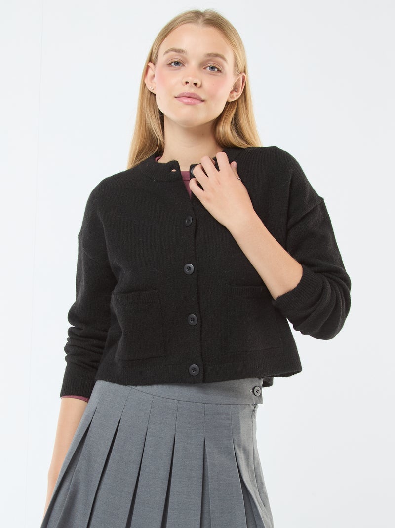 Chaqueta cropped de punto negro - Kiabi
