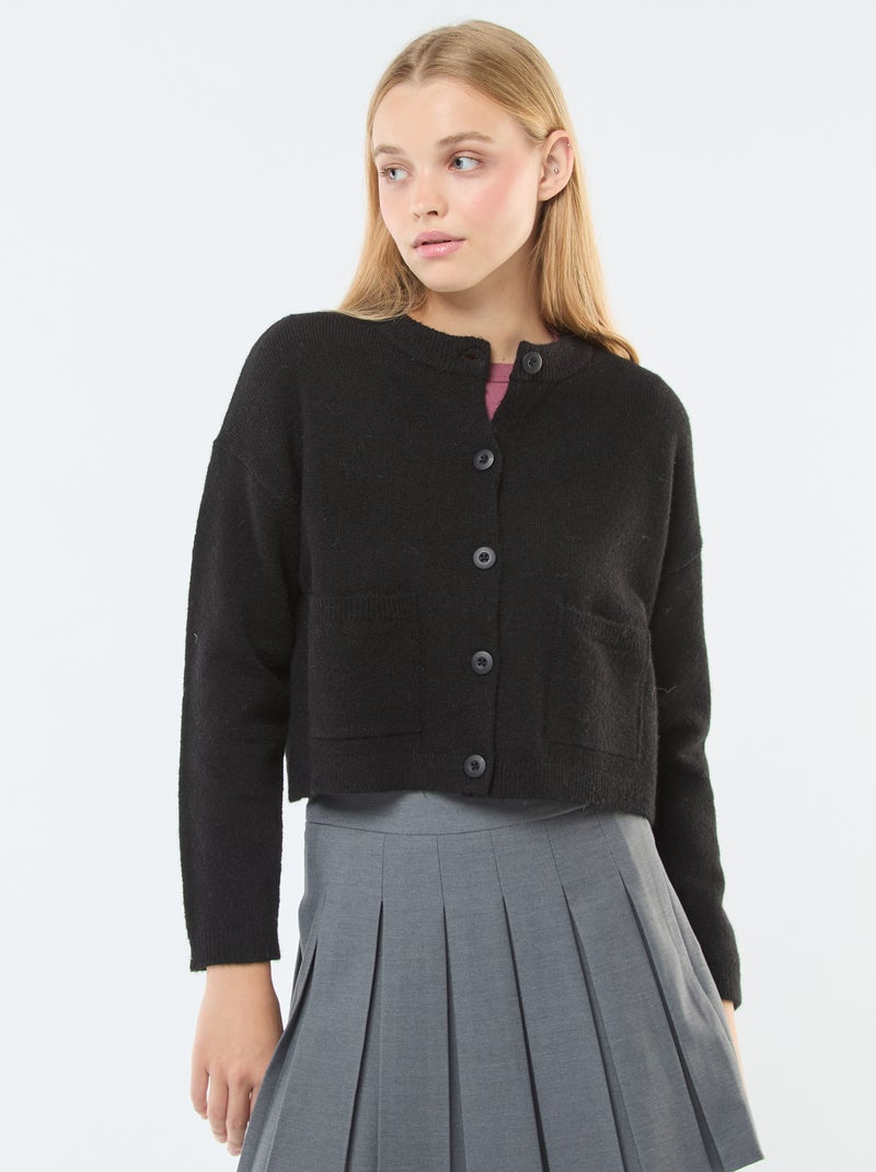 Chaqueta cropped de punto negro - Kiabi