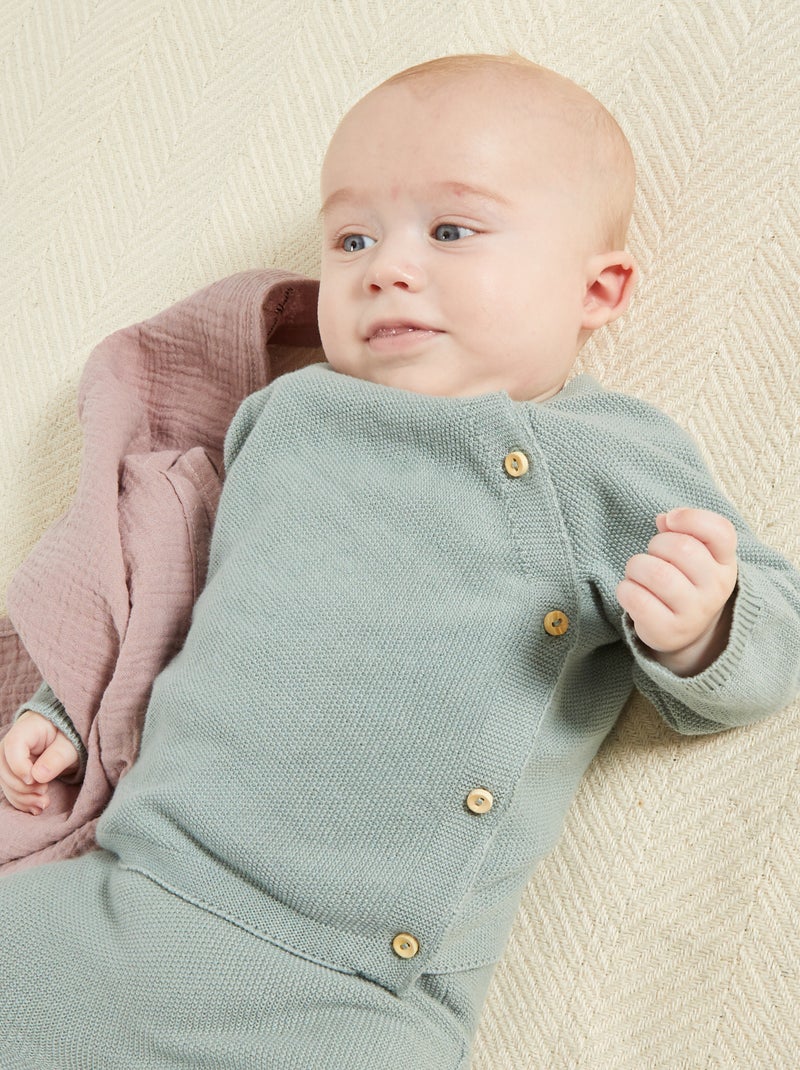 Chaqueta cruzada de punto de arroz azul - Kiabi