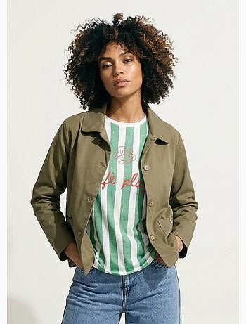 Chaqueta cuadrada de algodón, con cuello Peter Pan - AFIBEL