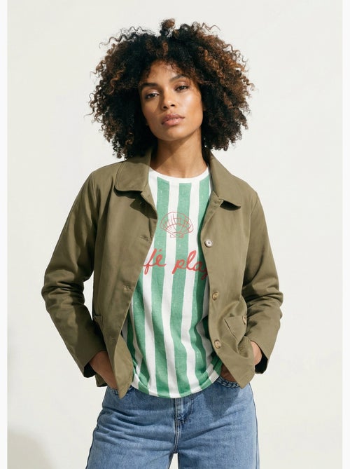 Chaqueta cuadrada de algodón, con cuello Peter Pan - AFIBEL - Kiabi