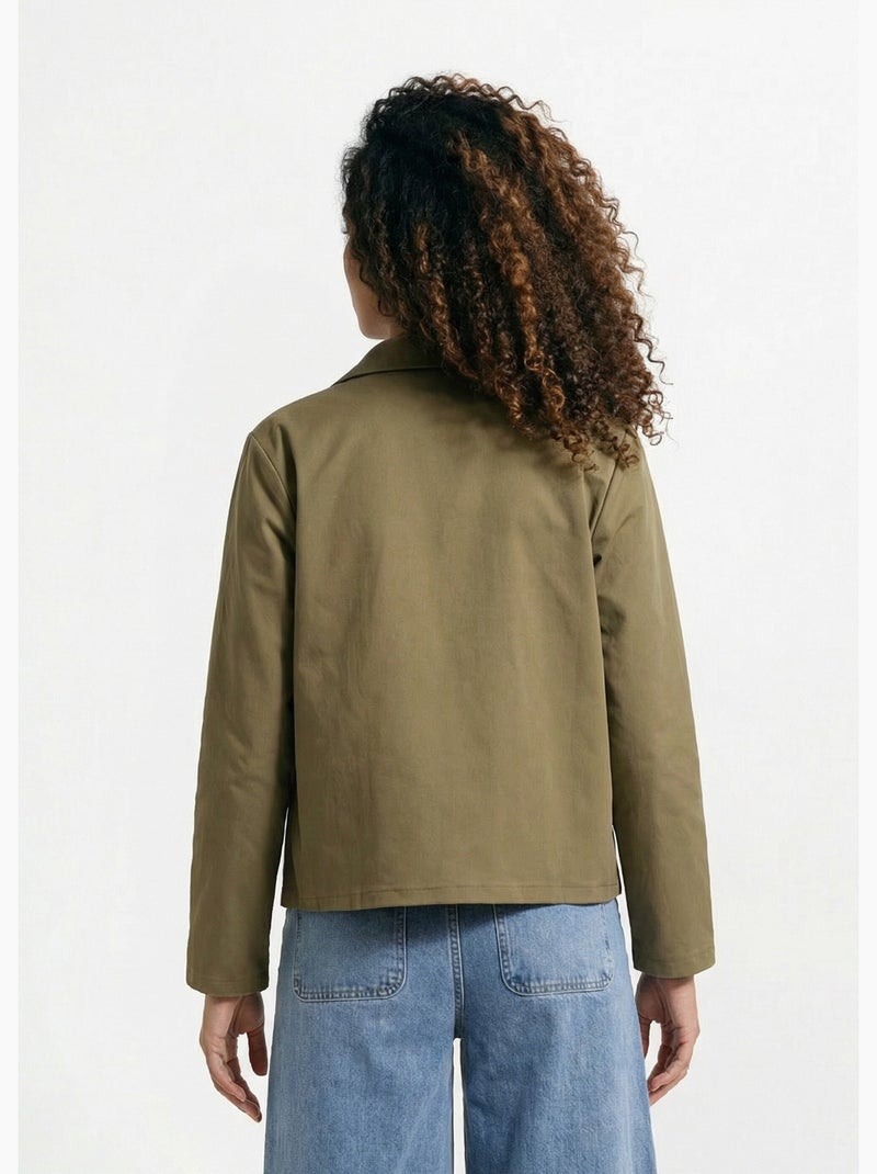 Chaqueta cuadrada de algodón, con cuello Peter Pan - AFIBEL Caqui - Kiabi