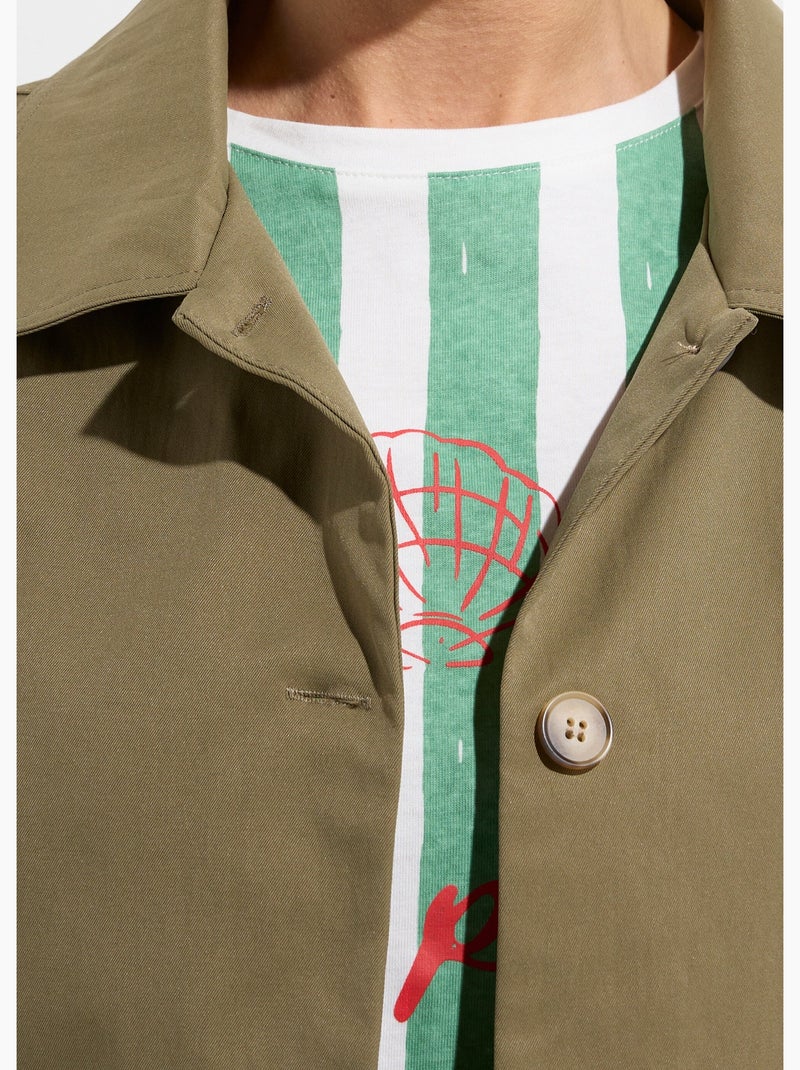 Chaqueta cuadrada de algodón, con cuello Peter Pan - AFIBEL Caqui - Kiabi