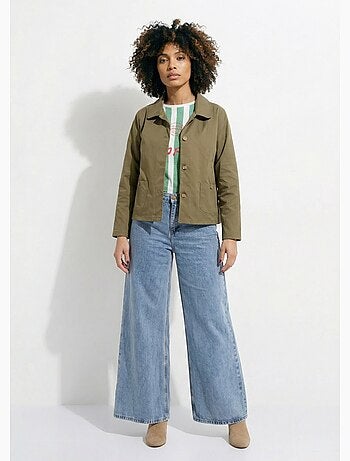 Chaqueta cuadrada de algodón, con cuello Peter Pan