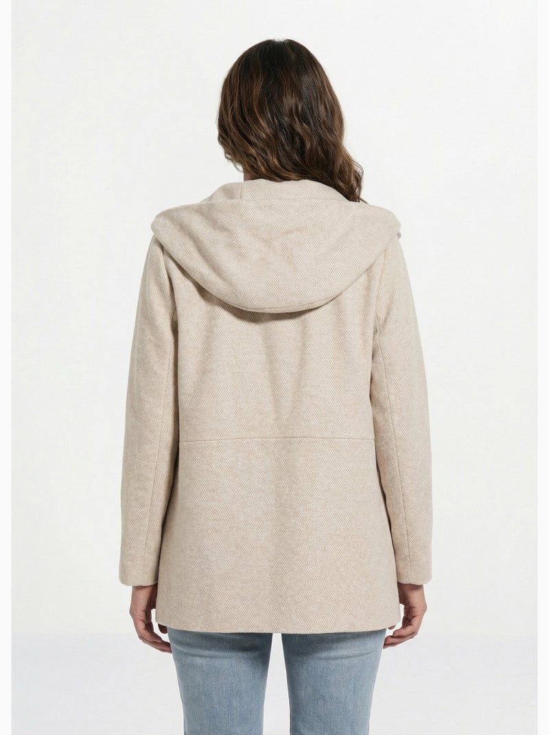 Chaqueta de abrigo de lana de tweed con doble botonadura y capucha - Afibel Beige - Kiabi