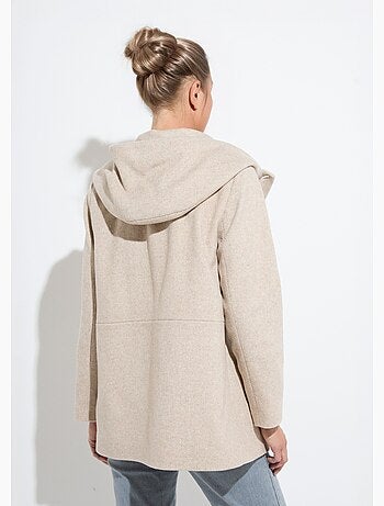 Chaqueta de abrigo de lana de tweed con doble botonadura y capucha