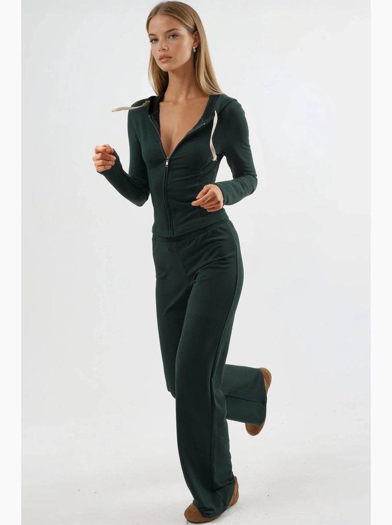 Chaqueta de algodón ajustada con capucha y cierre de cremallera busem Verde oscuro - Kiabi