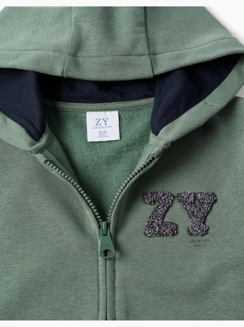 Chaqueta de algodón con capucha y bordado bouclé ZY Verde oscuro - Kiabi