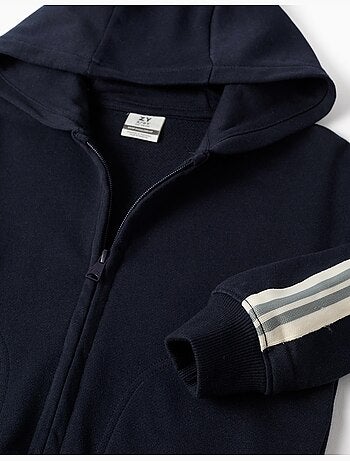 Chaqueta de algodón con capucha y cinta a rayas